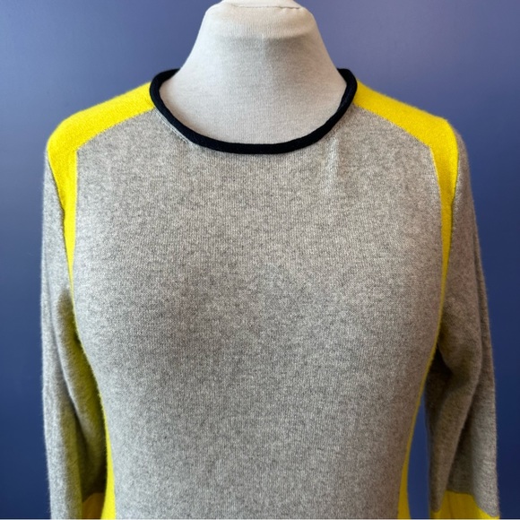 Soft 100% Cashmere Gray Yellow Sweater Dress Warm Magaschoni Knit Woven - Picture 2 of 7
